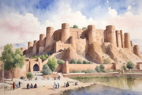 Herat Citadel Afghanistan Country Landscape Illustration Art photo