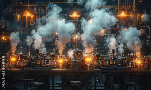 A steampunk laboratory filled with strange and wonderful inventions