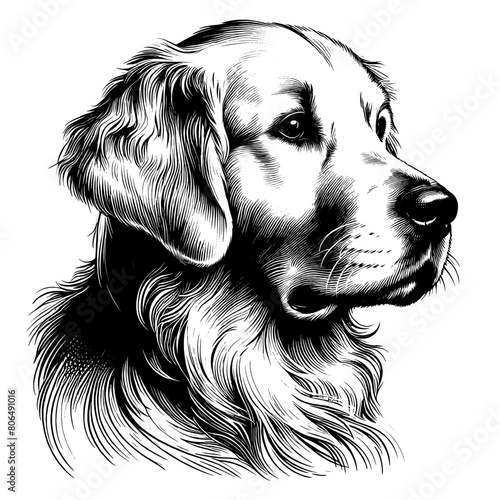 Cute Golden Retriever dog portrait, hand drawn sketch. Vector isolated on white background	