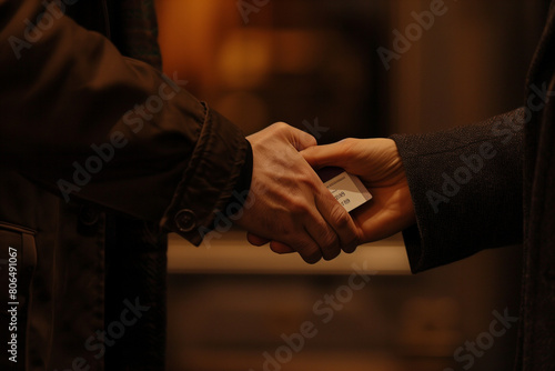 Zooming in on the exchange of business cards during a handshake, indicating the beginning of a fruitful collaboration