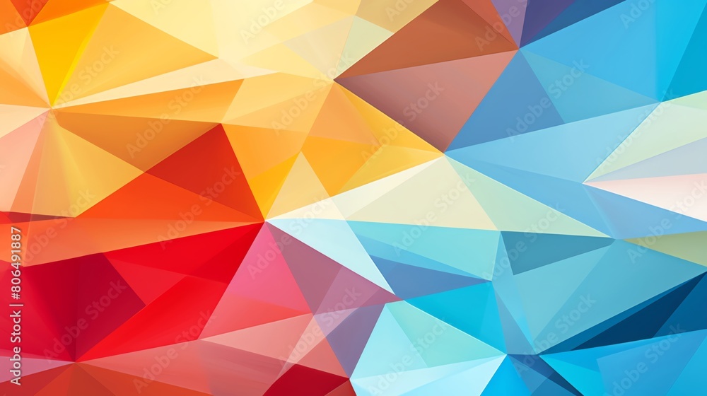 Abstract geometric design featuring a blend of red, orange, yellow, and blue triangles background Abstract geometric design featuring a blend of red, orange, yellow, and blue triangles background
