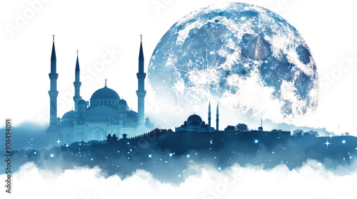 beautiful double image of mosque and moon