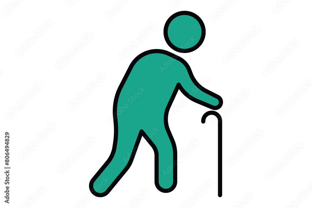 elderly icon. elderly people use walking sticks. flat line icon style. old age element illustration elderly icon. elderly people use walking sticks. flat line icon style. old age element illustration
