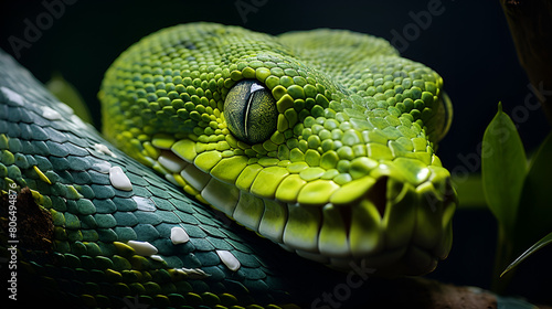 Venomous Green snake. Exotic reptile viper