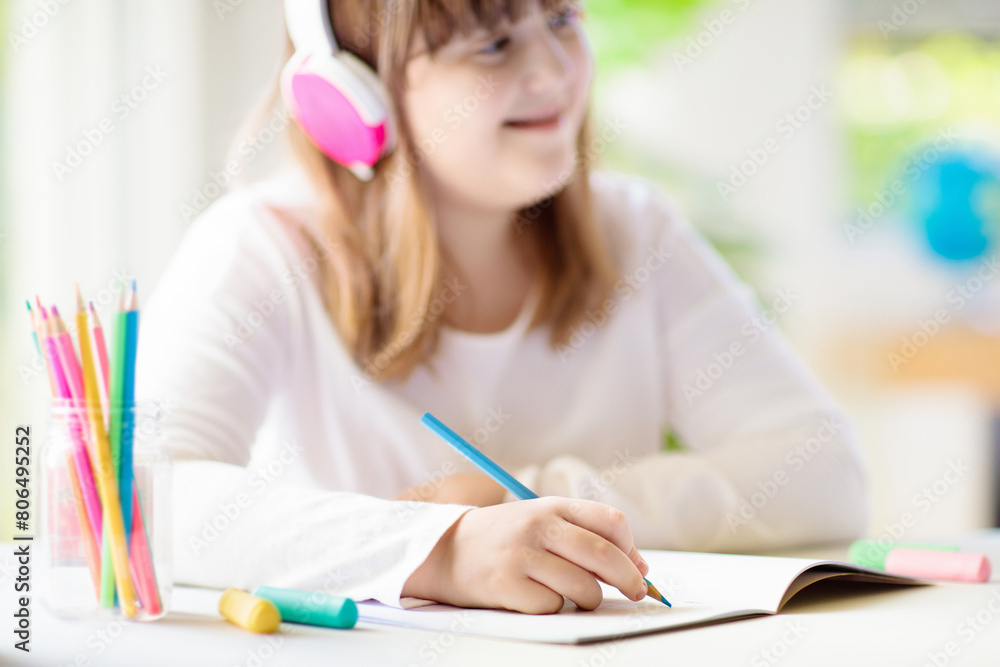 Online remote learning. School kids with computer. Online remote learning. School kids with computer.