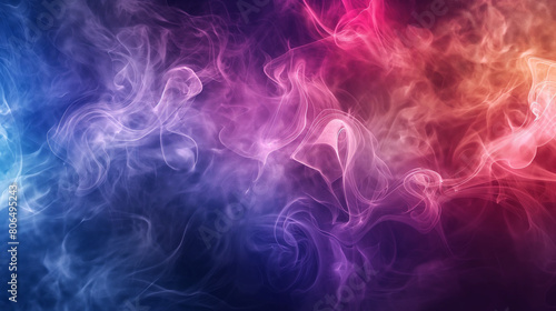 Abstract background. Colorful smoke on dark background. Blue  purple and pink. Fog  mist  neon lights  smoke moves on a black background. Mystical  magical background.
