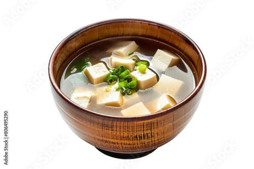 Tofu miso soup cuisine food in serving mode. Food photography.solid white background