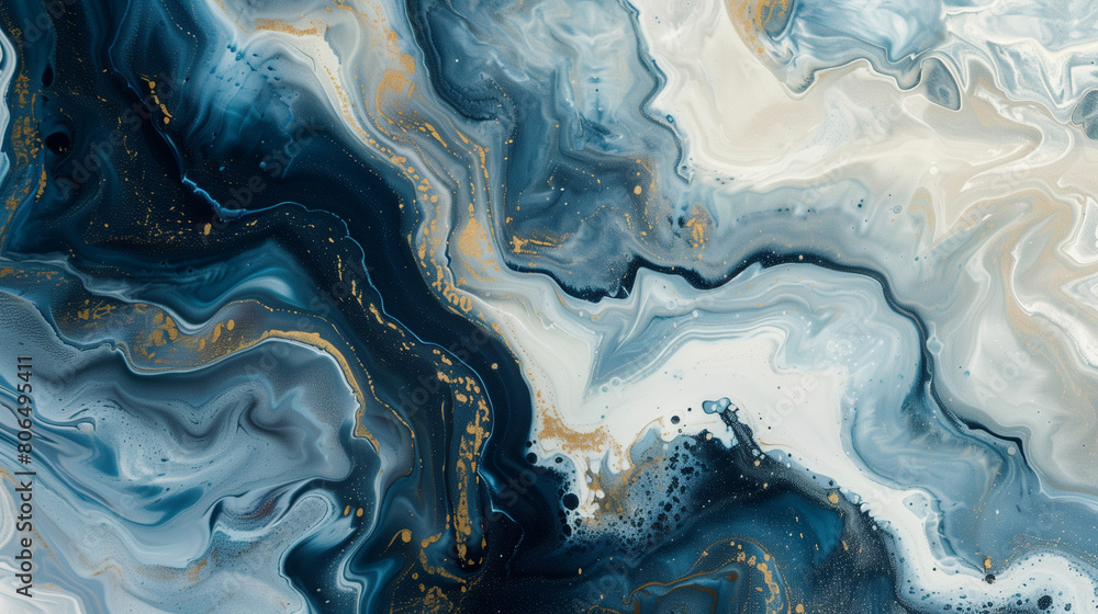 Obraz premium This abstract background showcases a captivating marble texture in shades of blue and gray, complemented by subtle accents of light brown and white. The intricate patterns and subtle variations