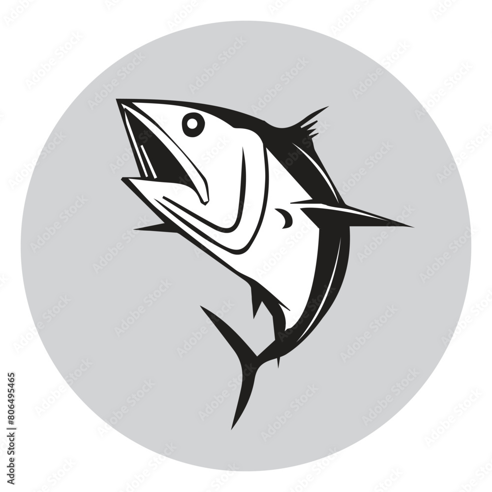 Obraz premium Tuna fish jumping out of the water - cut out vector icon