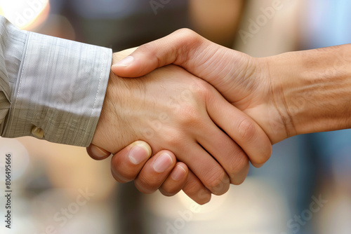 Capturing the essence of teamwork and unity through a close-up shot of a synchronized handshake between members of a successful business team