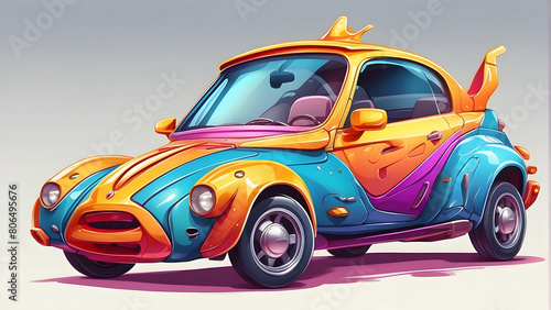 An imaginative depiction of a car with vibrant paint and matching liquid splash effect  giving a sense of speed and fluidity