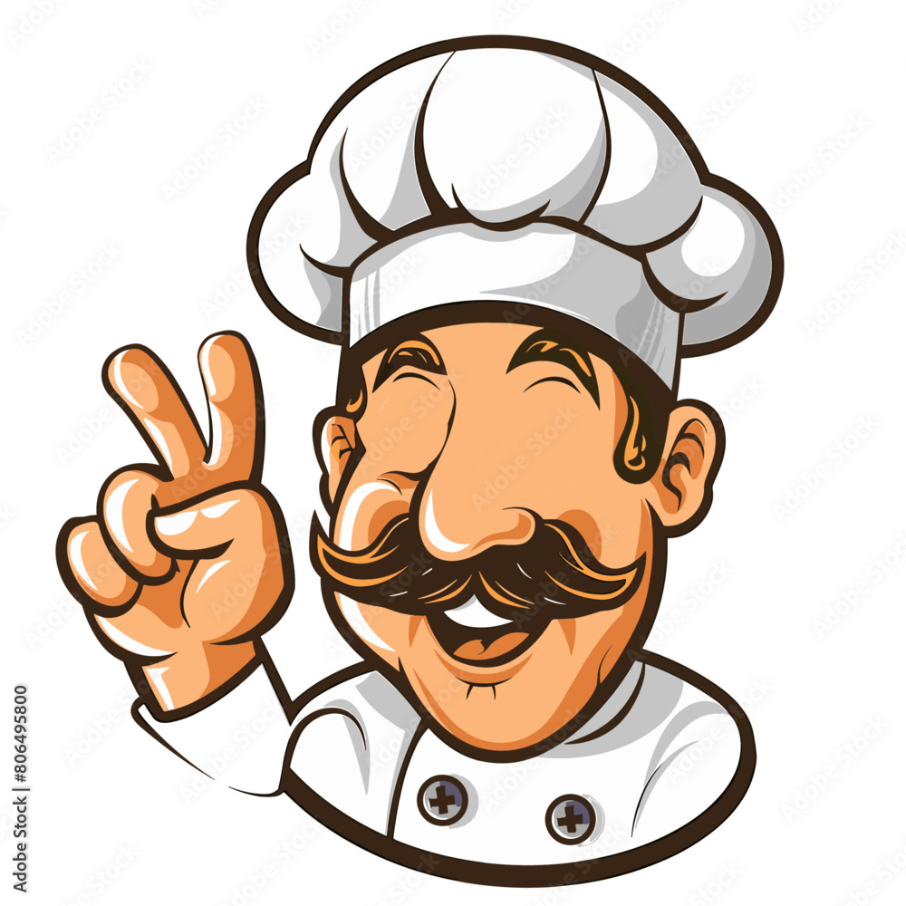 chef who is making a peace sign with his hand chef who is making a peace sign with his hand
