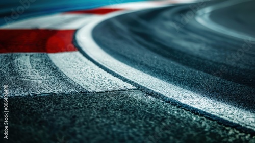 A close up of a race track with a white line on the ground photo