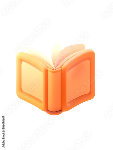 a opened book 3d icon, orange and gold color, cartoon style, clay material, lovely, softly smooth, flat illustration, clean plain background, the best quailty, upright view, 3d rendering, hd