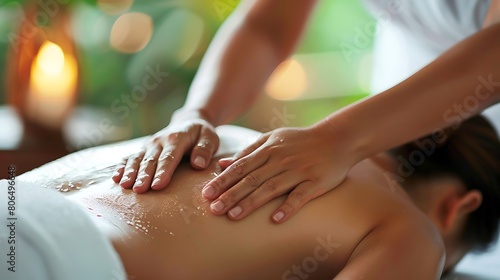 Wallpaper Mural In a pleasant environment of a beauty center, a masseur is giving a female customer a back care massage. Close-up shots of the hands and the back Torontodigital.ca