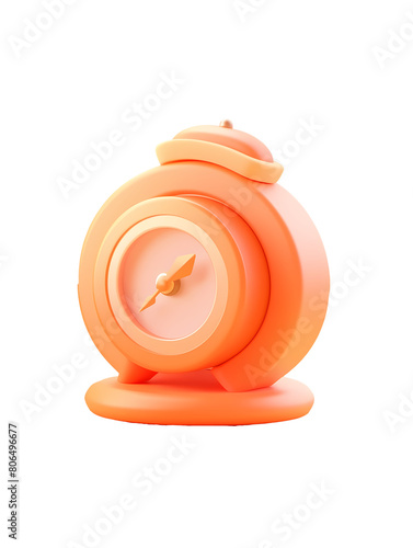 a wall clock 3d icon, orange and gold color, cartoon style, clay material, lovely, softly smooth, flat illustration, clean plain background, the best quailty, upright view, 3d rendering, hd