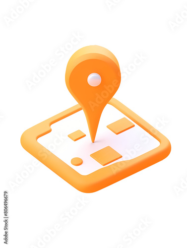 a map 3d icon, orange and gold color, cartoon style, clay material, lovely, softly smooth, flat illustration, clean plain background, the best quailty, upright view, 3d rendering, hd