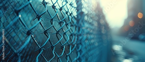 Close-up of chain link fence with blurred background. photo
