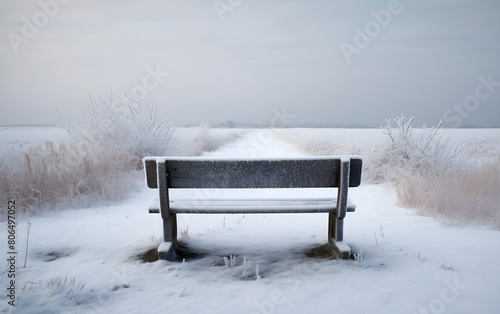Wallpaper Mural An empty bench stands alone in a snowy field. Torontodigital.ca