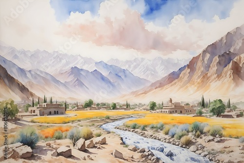 Maidan Shahr Afghanistan Country Landscape Illustration Art photo