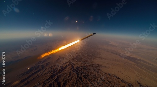 A cruise missile in the air. Missile armament. Showing the power of weapons. Generative AI