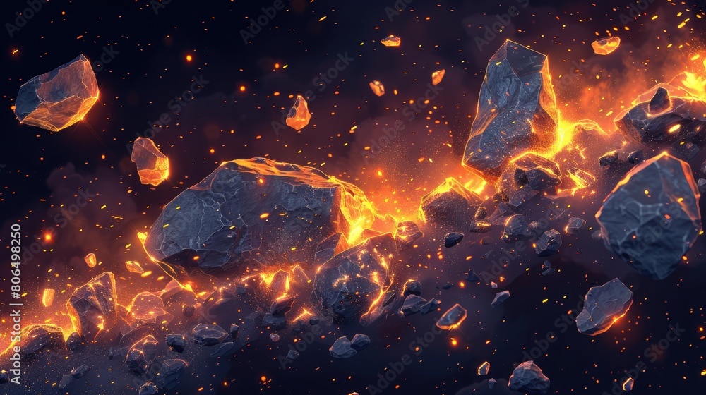 The image is showing an asteroid on fire in the outer space. The image is showing an asteroid on fire in the outer space.