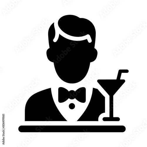 Simple Monochrome Bartender icon, in Trendy Flat Isolated on White Background