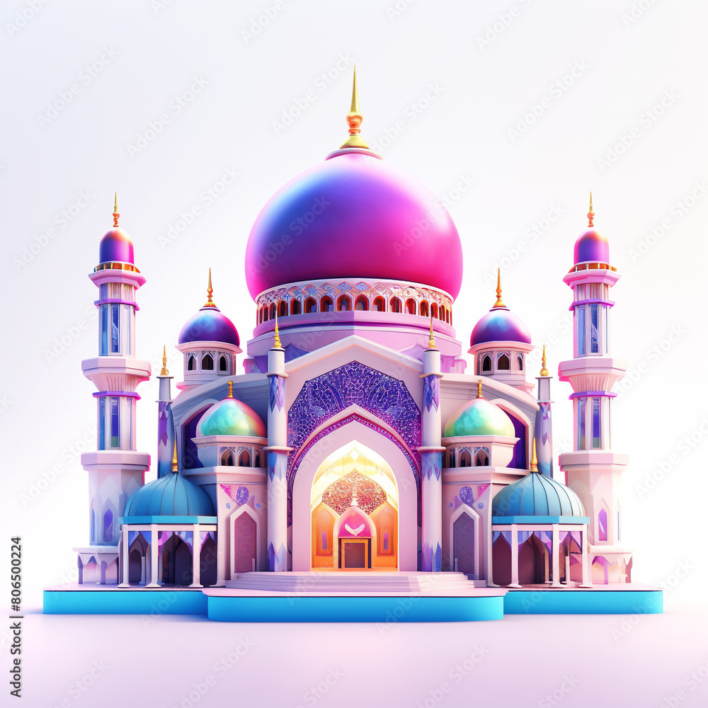 3d modern mosque with gradient background