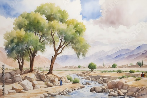 Sheberghan Afghanistan Country Landscape Illustration Art photo