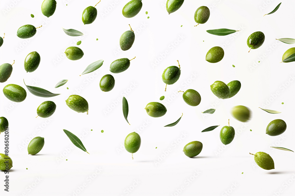 green olives on a white background green olives on a white background