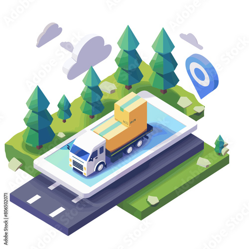 digital image of a delivery truck with boxes in its cargo hold