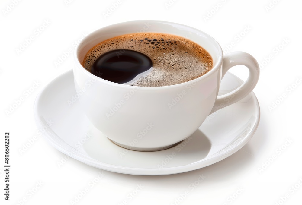 White cup of black coffee isolated on the white background