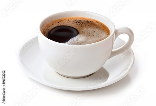 White cup of black coffee isolated on the white background