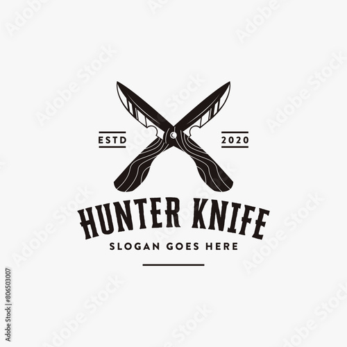 Vintage wood hunter knife logo icon vector on white background
