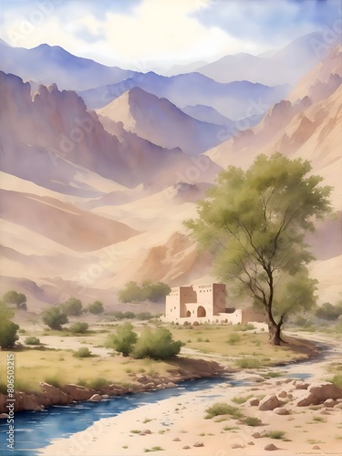 Yangi Qala Afghanistan Country Landscape Illustration Art photo