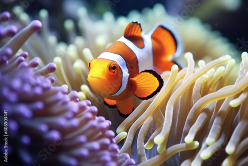 fish in anemone underwater background isolated