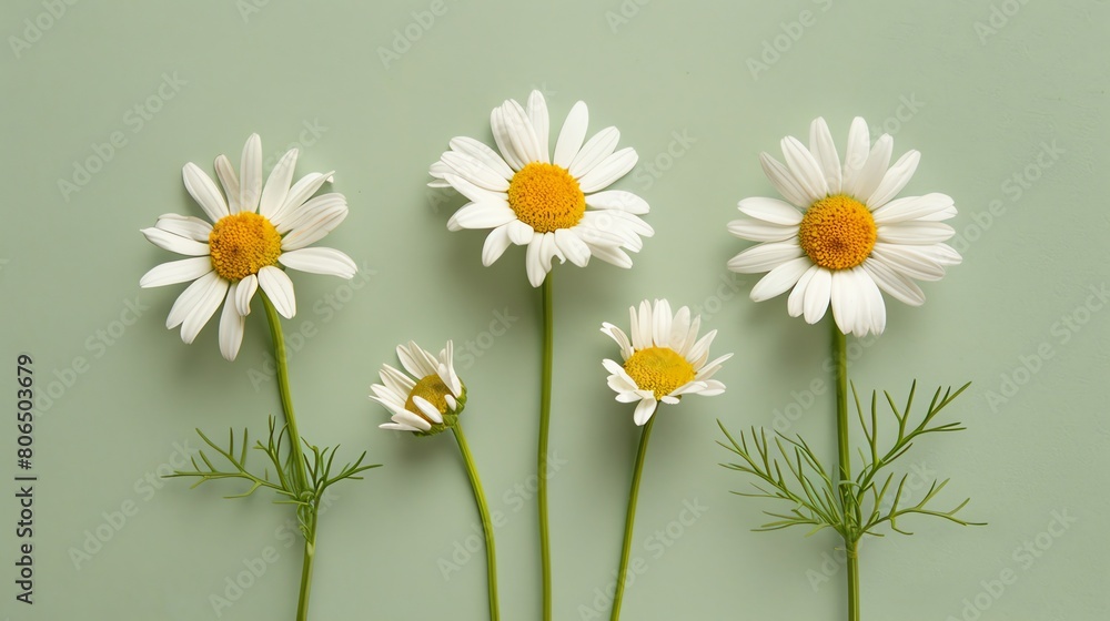 Obraz premium Beautiful spring flowers light green background
