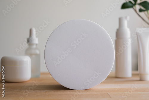 Cosmetic and skincare background and banner with round white copy space for logo