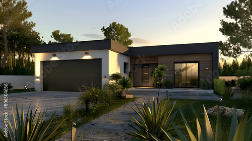 3d rendering of modern cozy house with pool and parking for sale or rent in beautiful tropical garden,Modern House Design Concept Design.Contemporary Charm Exploring the Interior of the Modern villa 