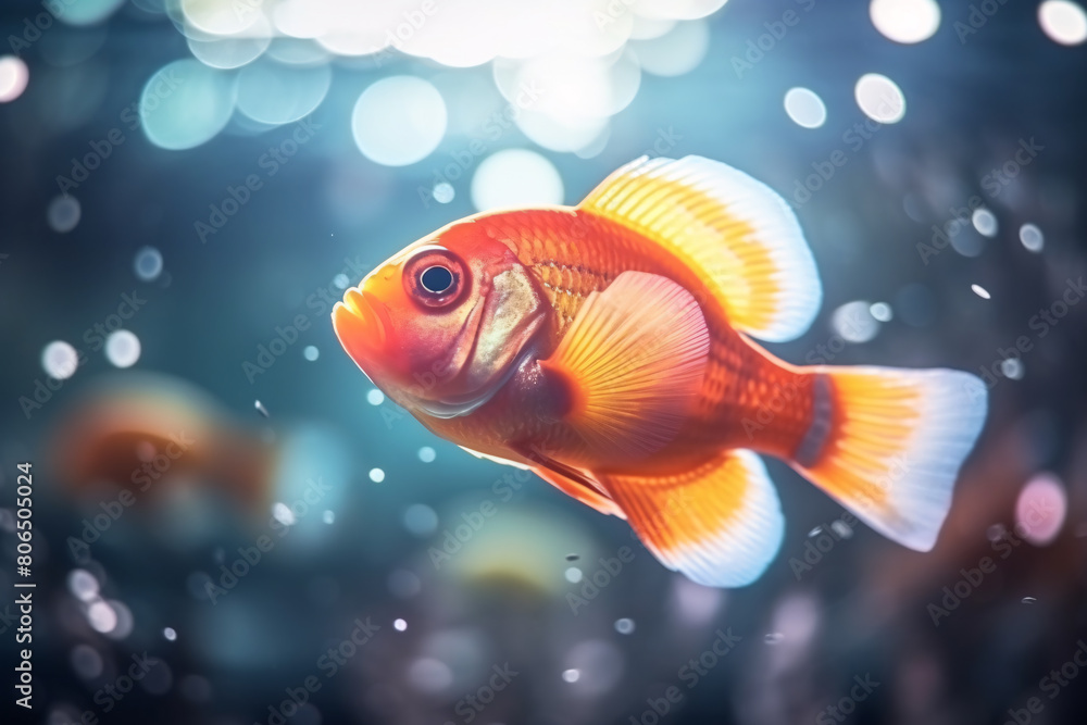 Golden goldfish swimming gracefully in a clear aquarium
