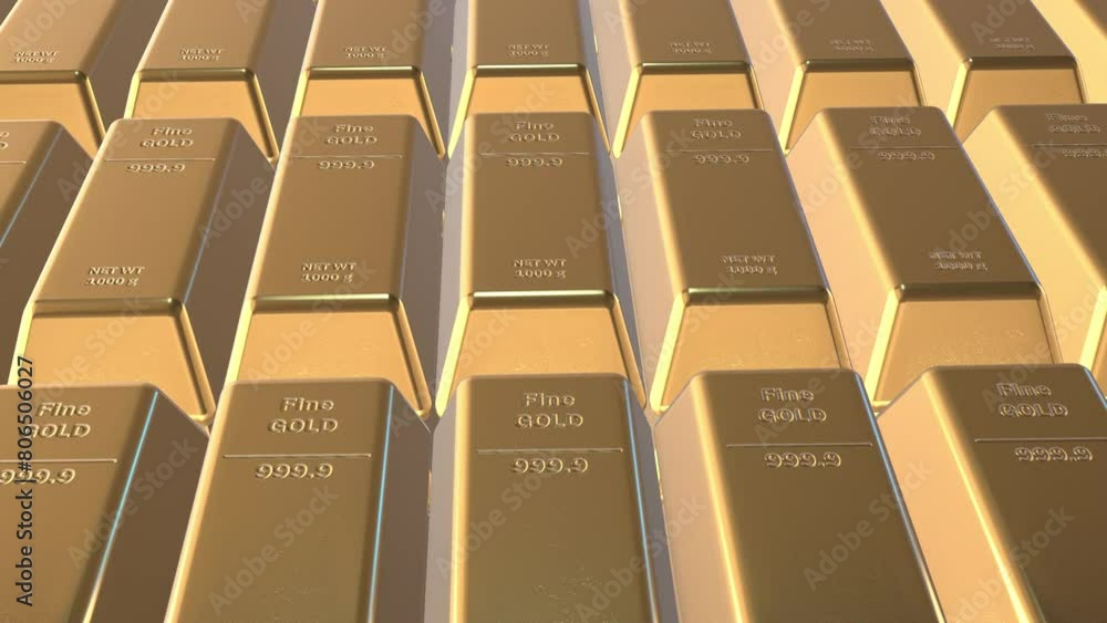 Gold Bar Stack Up Animation In White Background

