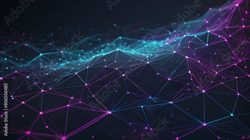 abstract plexus shape technology background with low polygons lines and dots for network digital data concept and communication photo