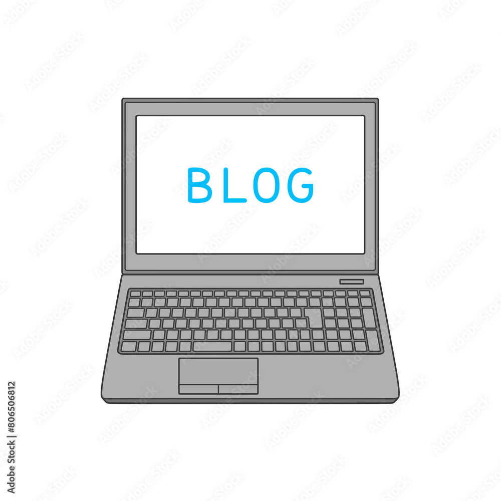 灰色のノートパソコン、白色の画面、BLOG 灰色のノートパソコン、白色の画面、BLOG