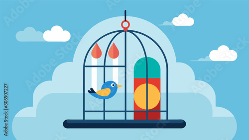 A small display in a birdcage displaying the humidity temperature and air quality levels ensuring a comfortable environment for the bird.. Vector illustration