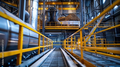 Close-up view inside a biomass power plant where organic waste is processed into electrical energy, highlighting technology and sustainability photo