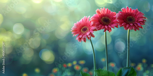 Vibrant gerbera daisy a single flower in nature meadow Vibrant gerbera daisy a single flower in nature meadow Pink Flower Banner For Weddings Or Celebrations With Space For Messages