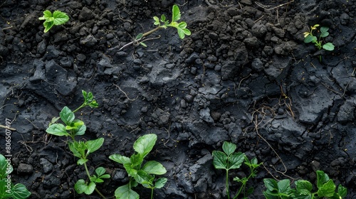Close-up of dark humus with visible plant and animal residues, illustrating the decomposition process and carbon content photo