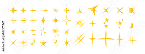 Set of yellow stars vector in different shape on white background.