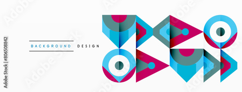 A creative arts sleeve design featuring electric blue triangles and magenta circles on a white background. This geometric pattern showcases symmetry and artistry