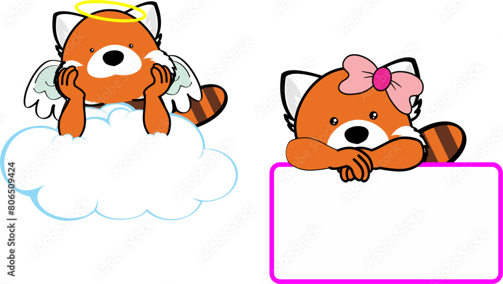 Obraz premium Kawaii red panda baby angel cartoon pack colletion in vector fornat